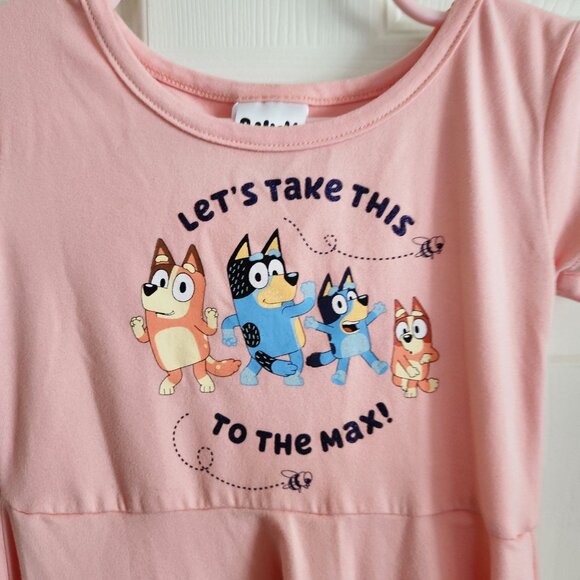 Bluey Kids Pink Dress 3T Bluey Characters "Lets Take This To The Max" Short Slee - Picture 2 of 6